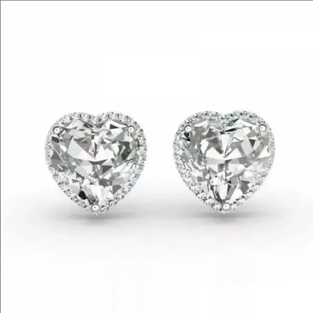The Iced Hearts white sapphire silver Stud heart earrings